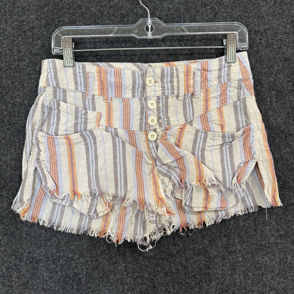 Free People Shorts Women's 0 Multicolor Striped Button Fly Linen Lyocell High